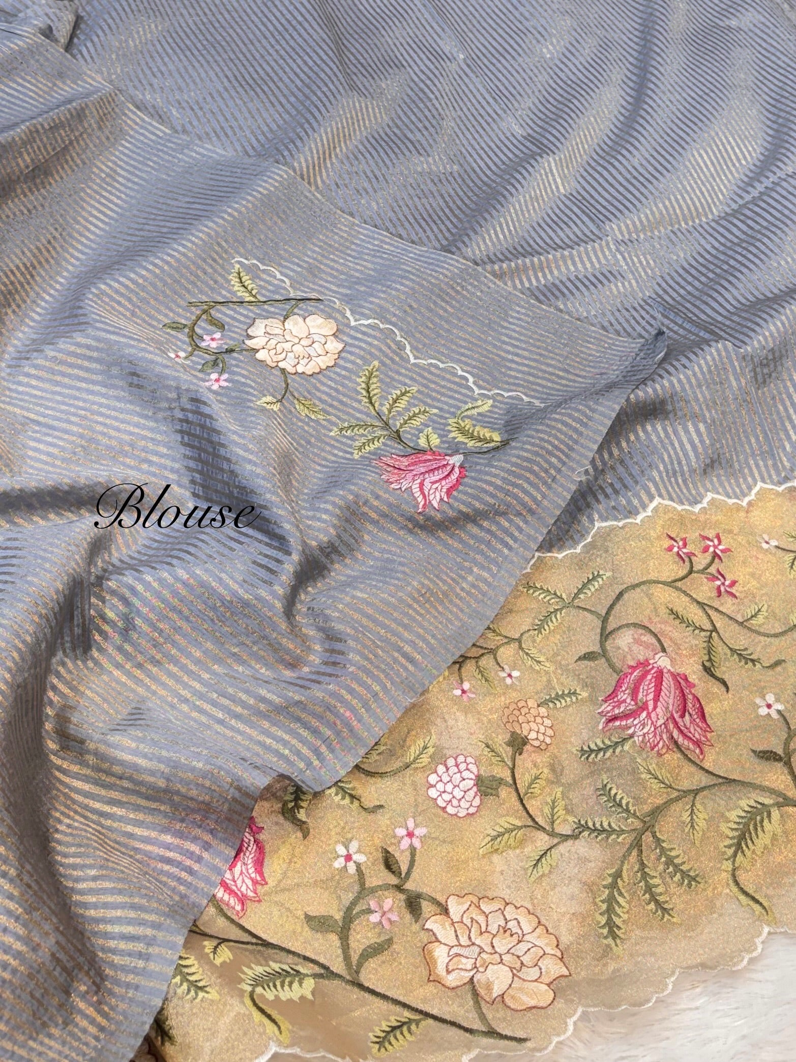 Grey Tissue Silk Partywear Banarasi Embroidery Tissue Border Lightweight Sarees