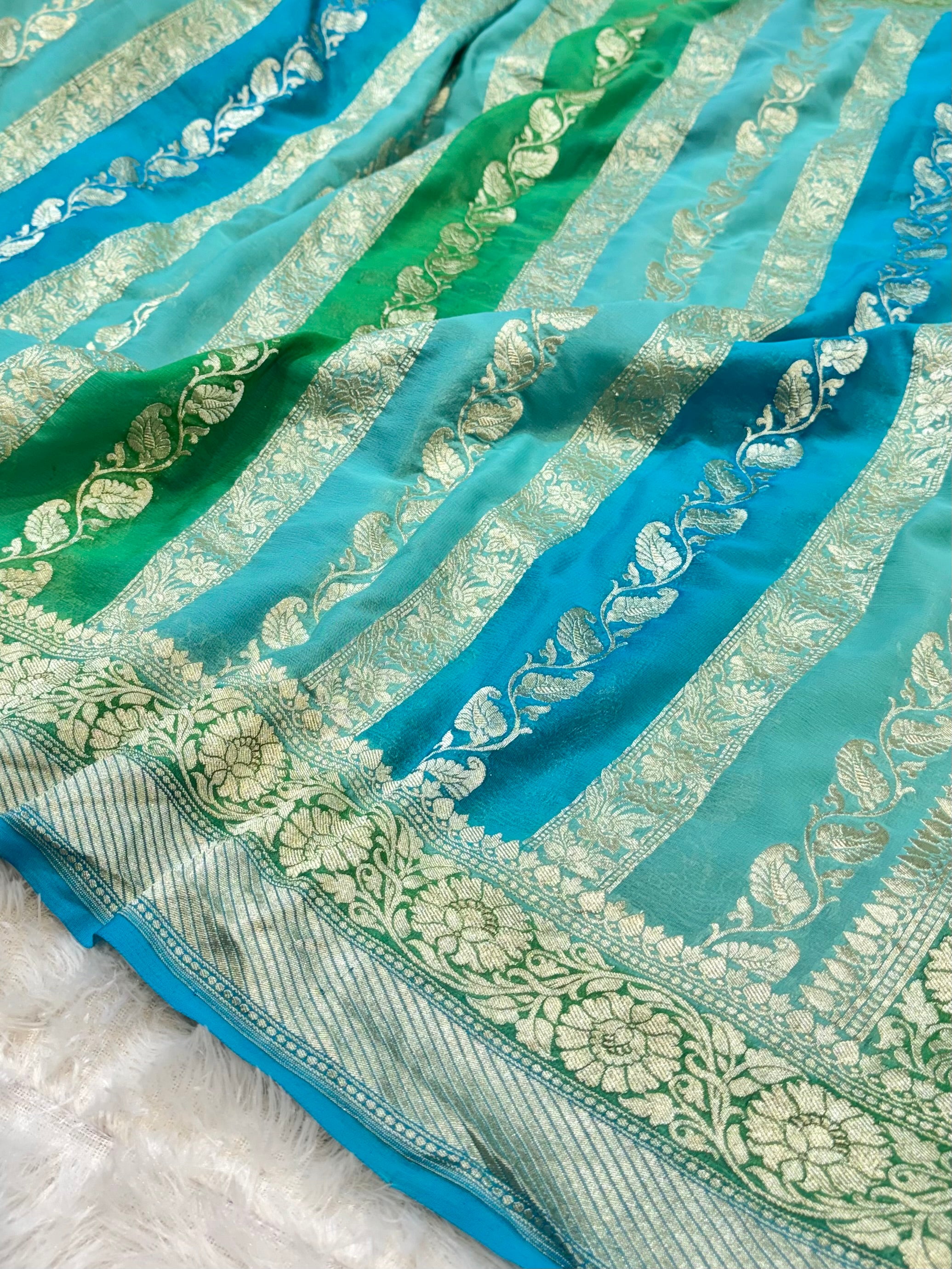 Blue 100% Pure Banarasi Khaddi Georgette RANGKAAT Saree