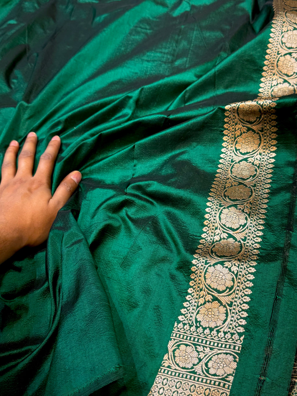 Bottle Green 100% Pure Banarasi Katan Silk Saree