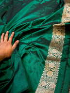 Bottle Green 100% Pure Banarasi Katan Silk Saree