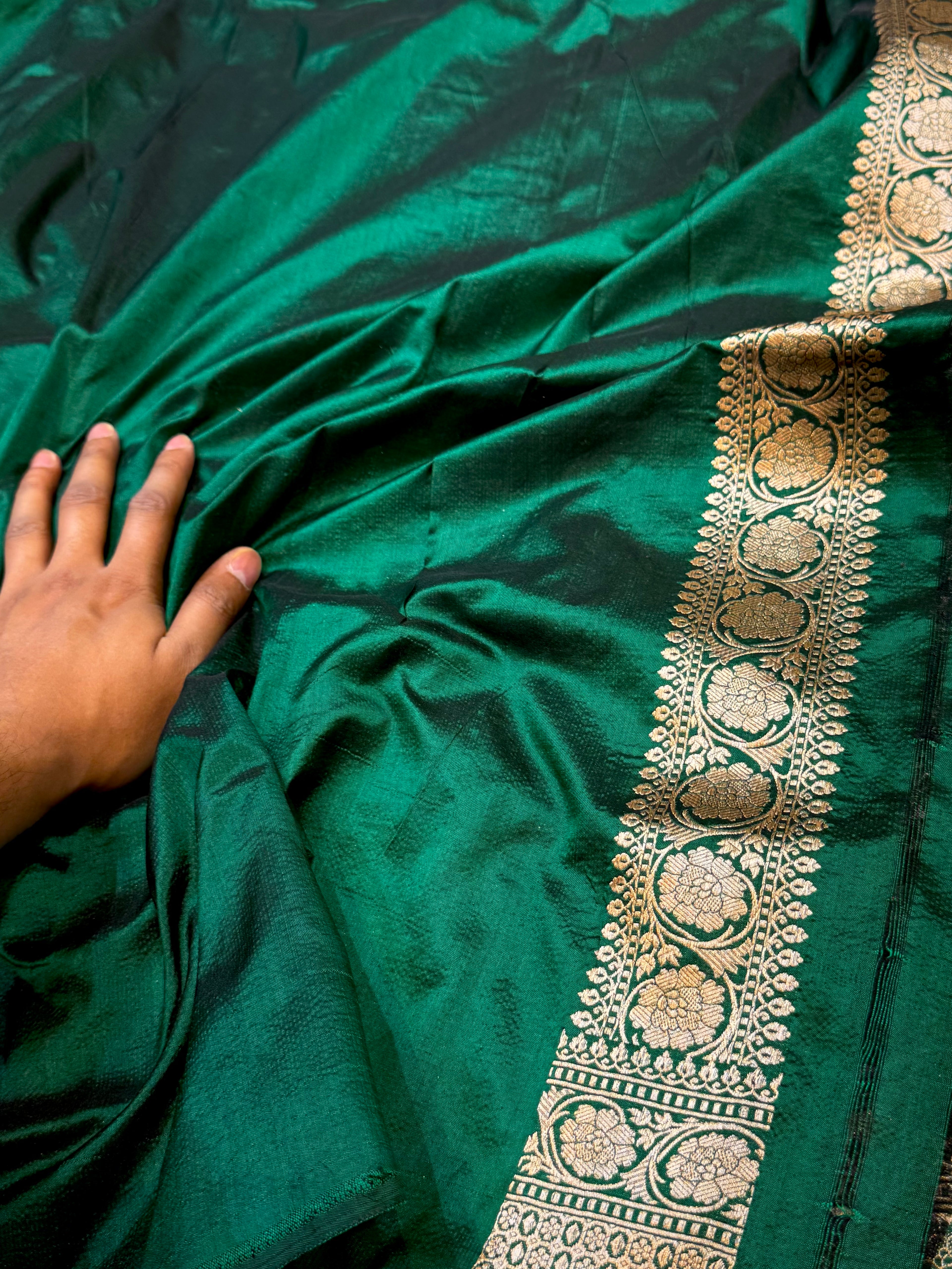 Bottle Green 100% Pure Banarasi Katan Silk Saree