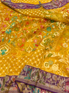Sunflower Yellow 100% Pure Ektara Banarasi Kora Jamdani Saree