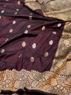 Coffee Brown 100% Pure Banaras Katan Silk Handloom Handwoven Pattu Saree