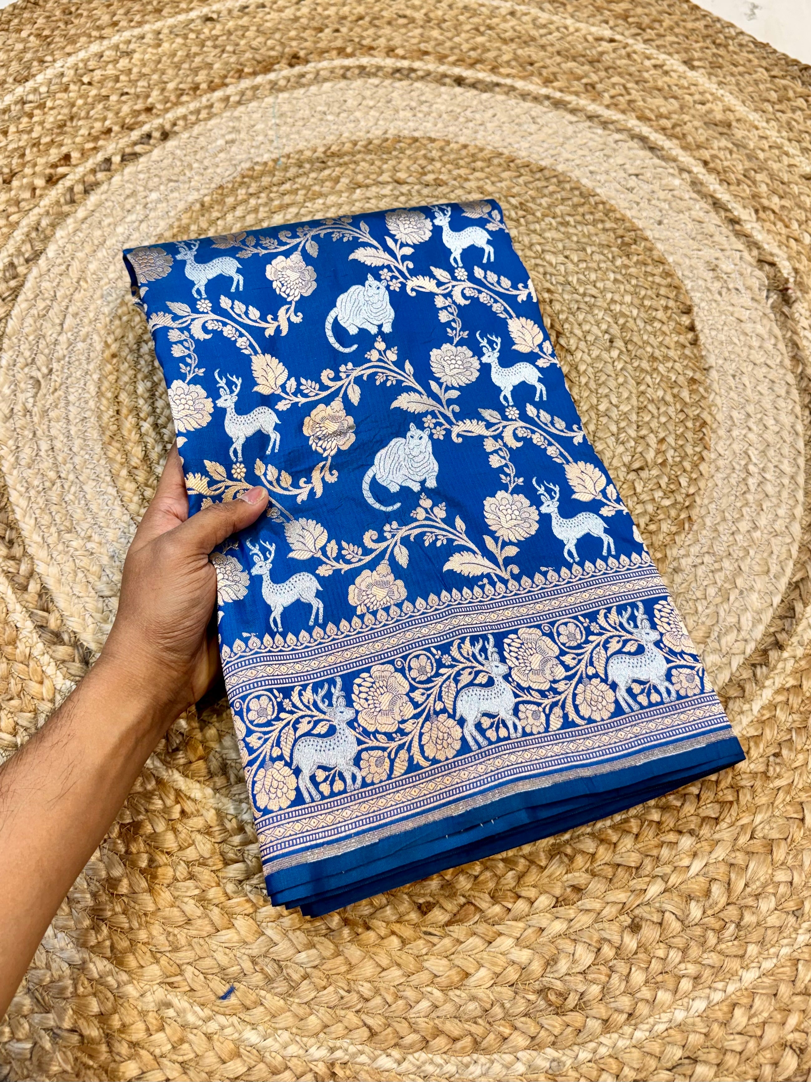 Sapphire Blue 100% Pure Banarasi Katan Silk Meenakari Saree