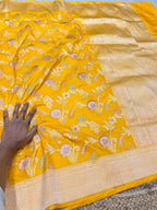 Yellow 100% Pure Banarasi Katan Silk Meenakari Saree