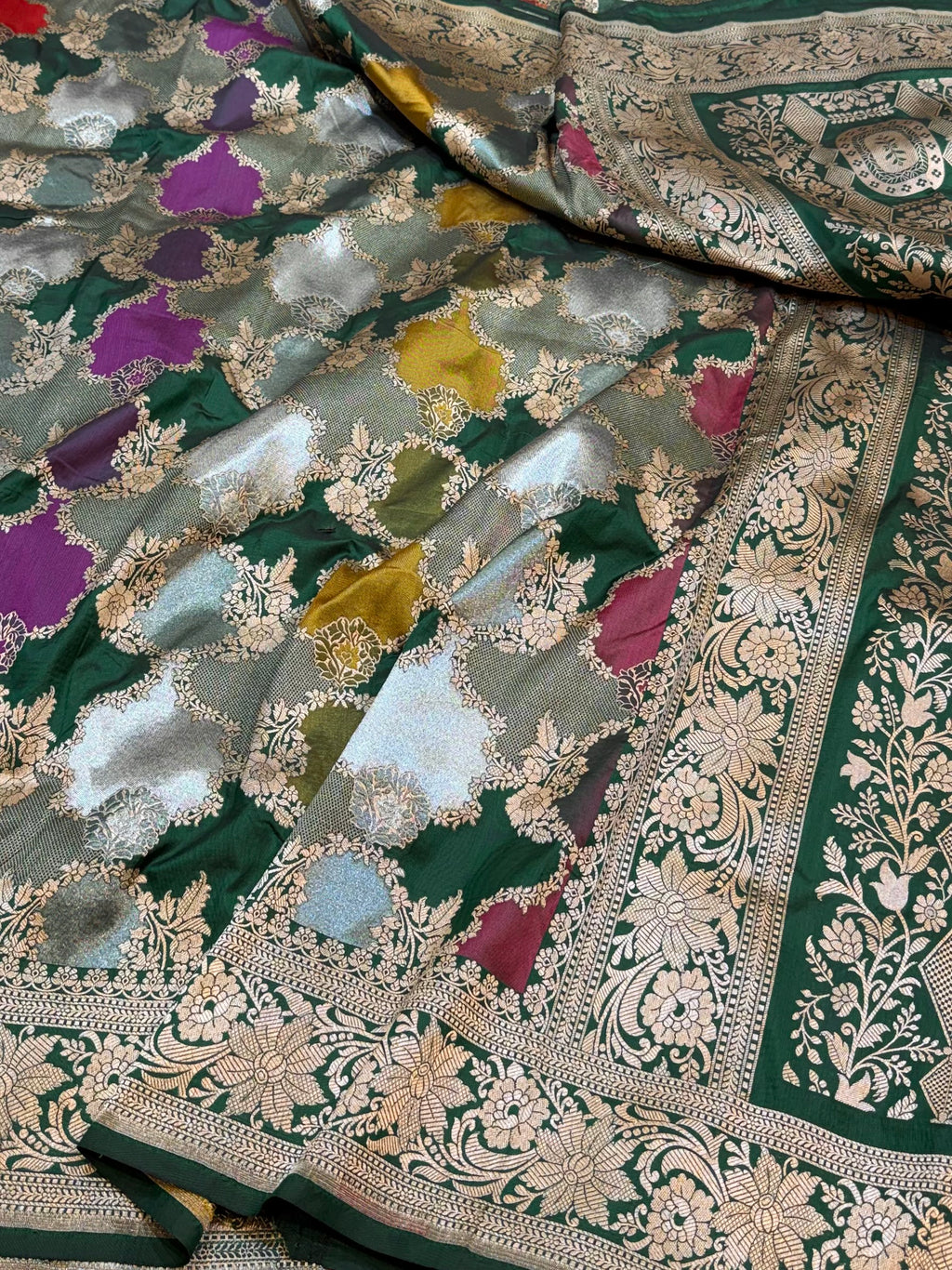 Prebook | Bottle Green Exclusive Pure Banaras Katan Silk Rangkaat Saree