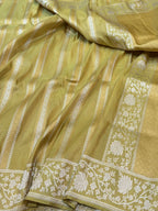 Diamond Green Pure Banarasi Tissue Silk Handloom Handwoven Saree