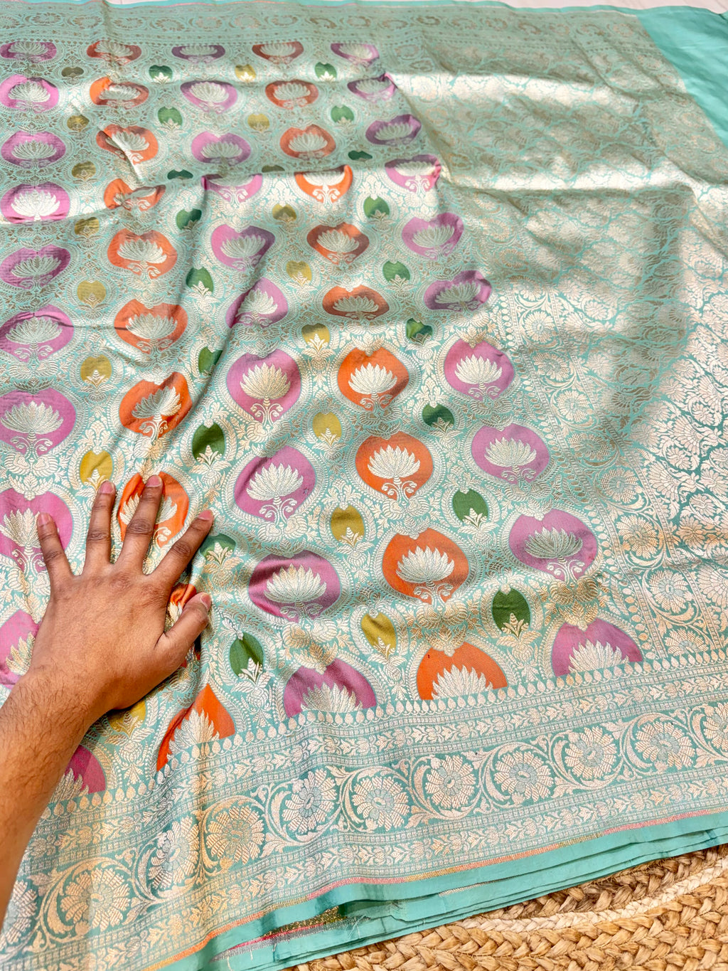 Sea Green 100% Pure Banaras Katan Silk Rangkaat Saree