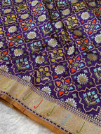 Violet Purple Exclusive Pure Handloom  Banarasi Ektara Katan Silk Jamdani Saree