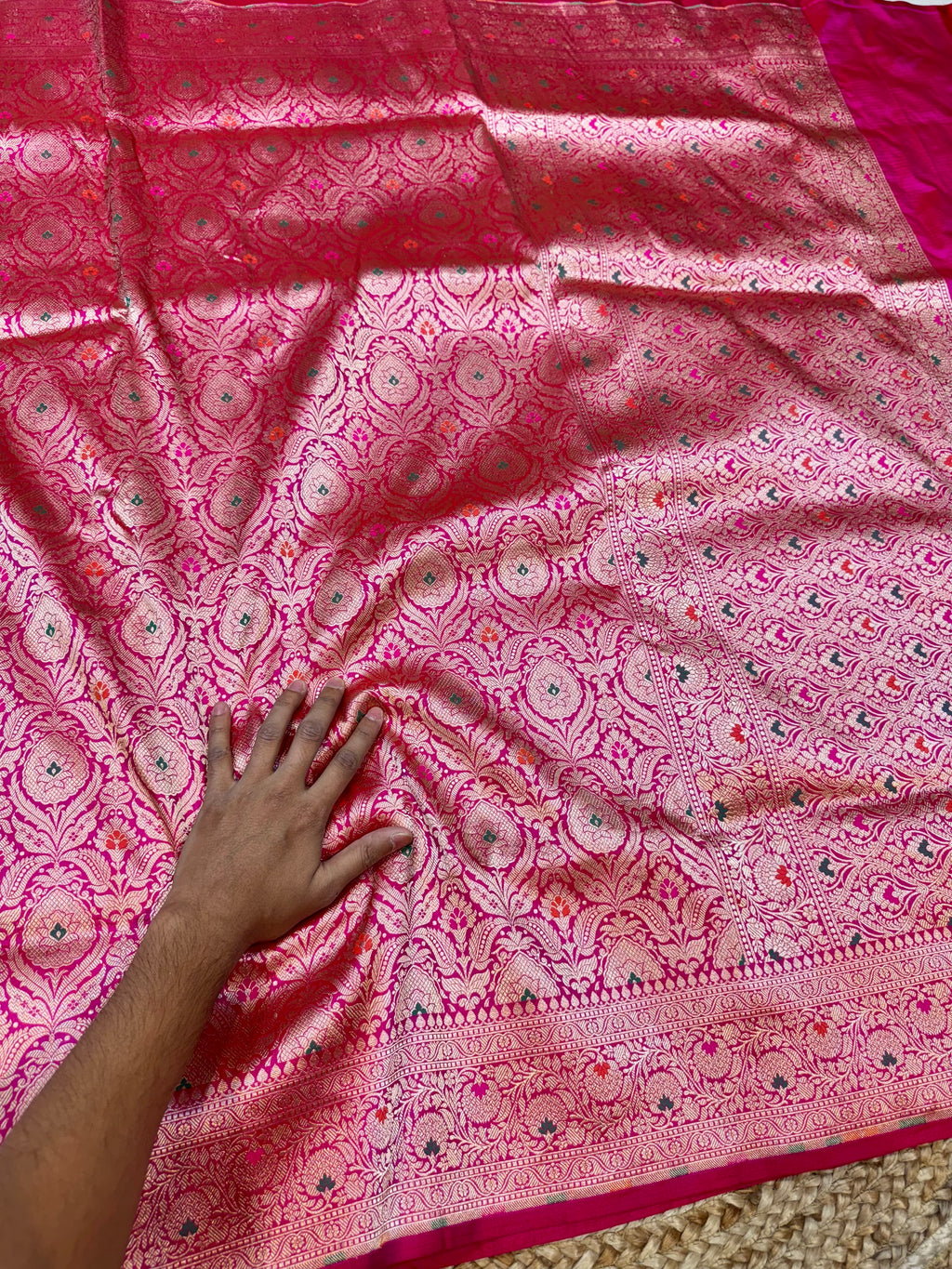 Rani Pink 100% Pure Banarasi Katan Silk Meenakari Brocade Saree