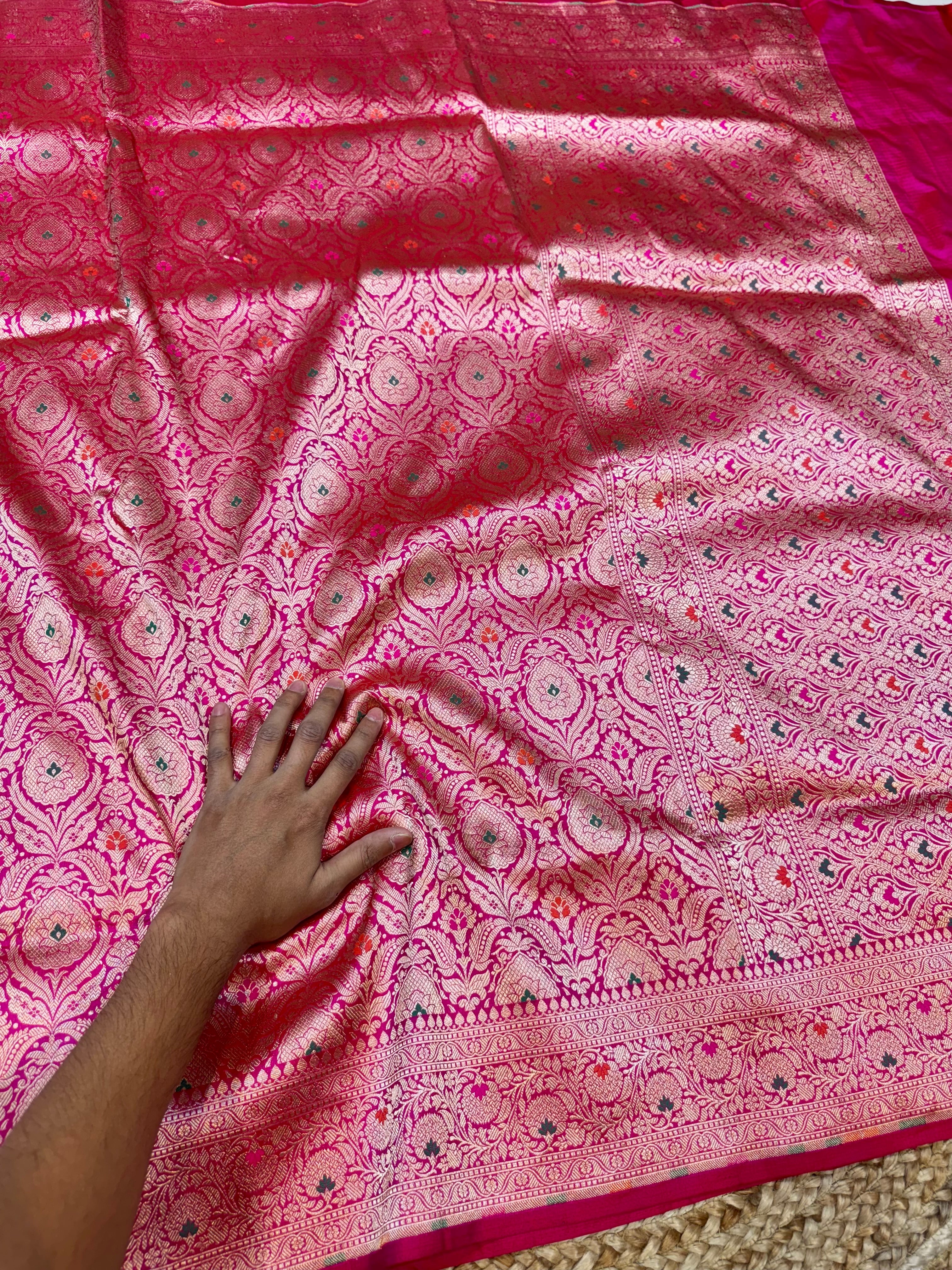 Rani Pink 100% Pure Banarasi Katan Silk Meenakari Brocade Saree