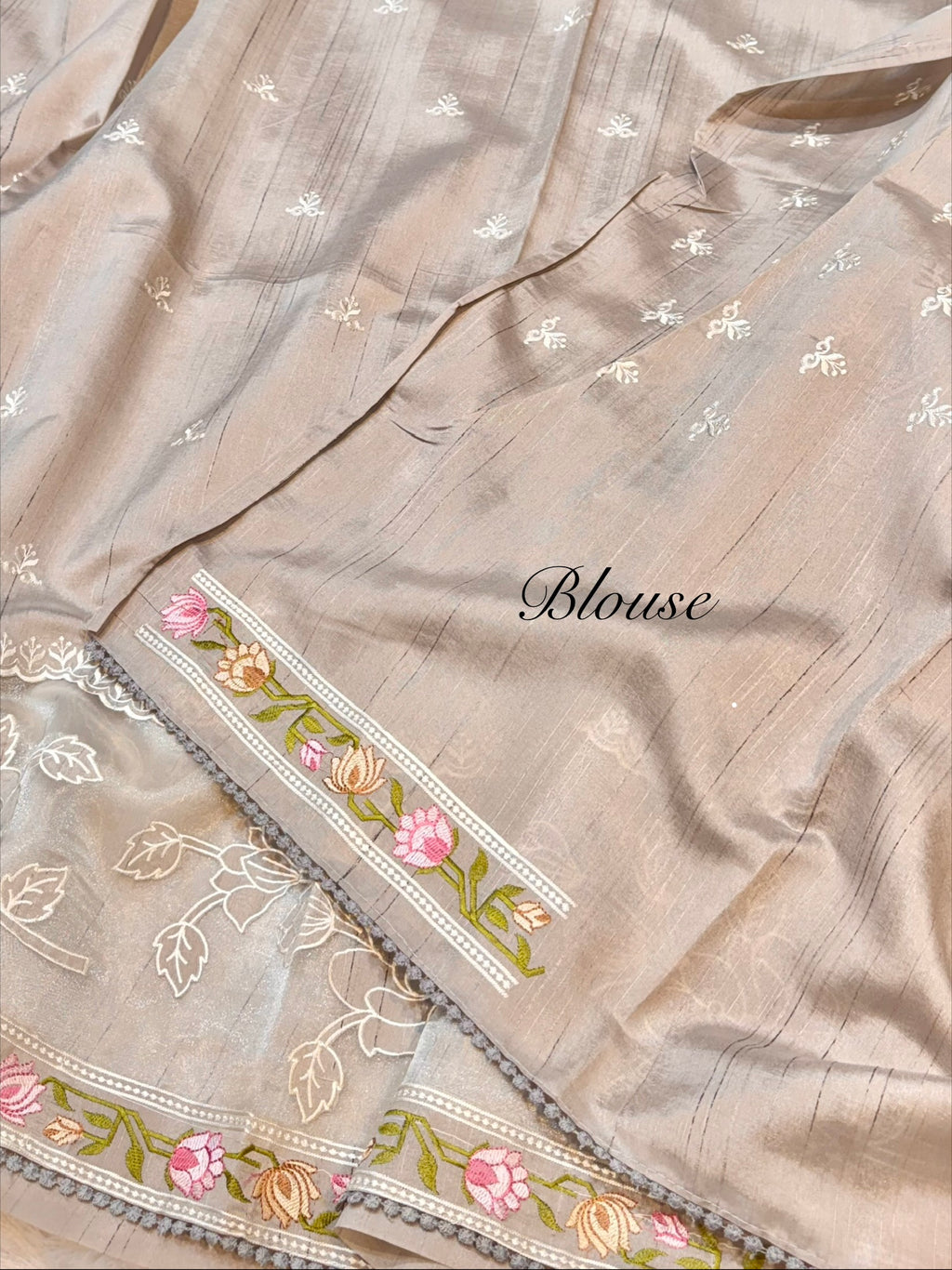 Mouse Grey Tussar Silk Partywear Banarasi Embroidery with Tissue Applique Lightweight Sarees