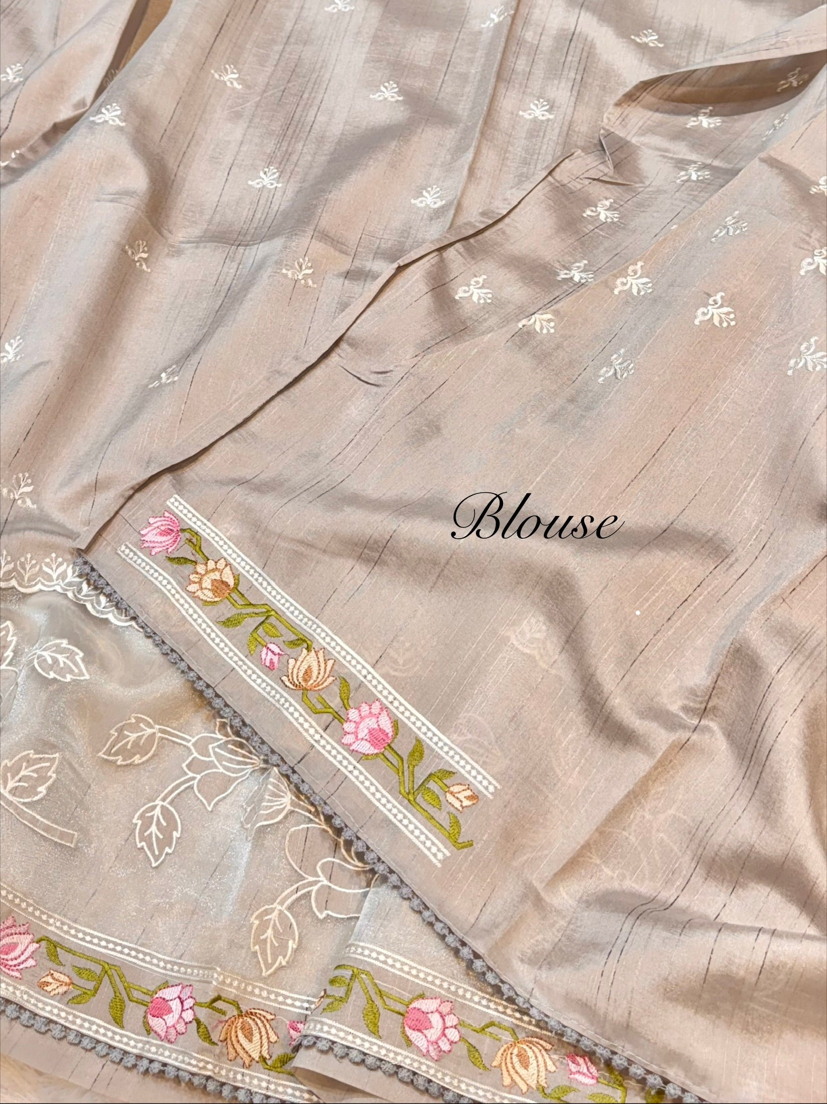 Mouse Grey Tussar Silk Partywear Banarasi Embroidery with Tissue Applique Lightweight Sarees