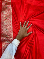 Prebook | Red 100% Pure Banarasi Katan Silk Meenakari Brocade Saree