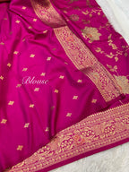 Magenta Pink Banarasi SemiKatan Silk Partywear Saree