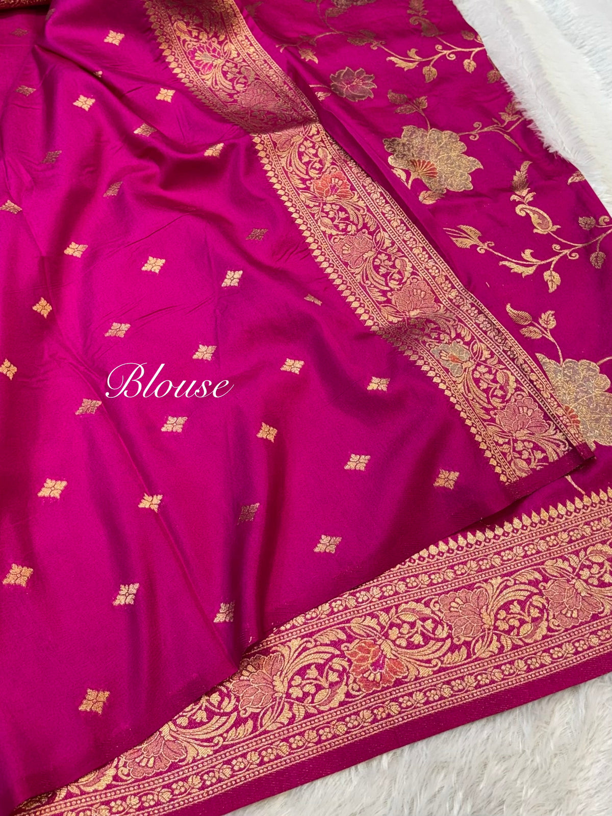 Magenta Pink Banarasi SemiKatan Silk Partywear Saree