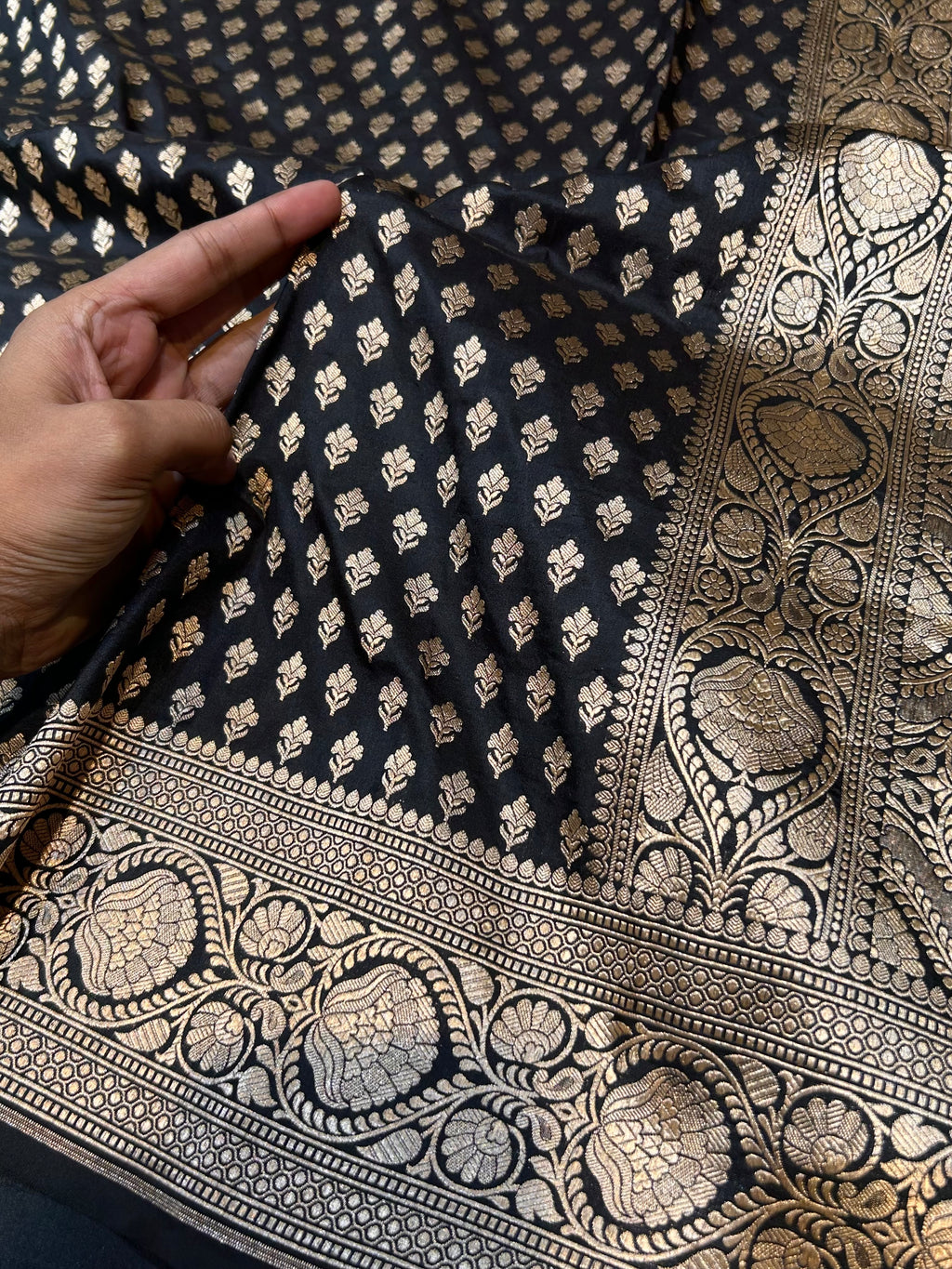 Black 100% Pure Banarasi Katan Silk Saree