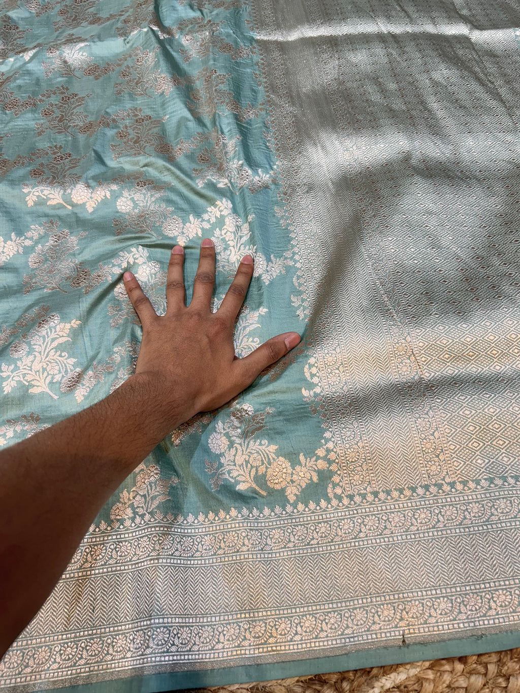 Powder Blue 100% Pure Banarasi Katan Silk Saree