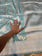 Powder Blue 100% Pure Banarasi Katan Silk Saree