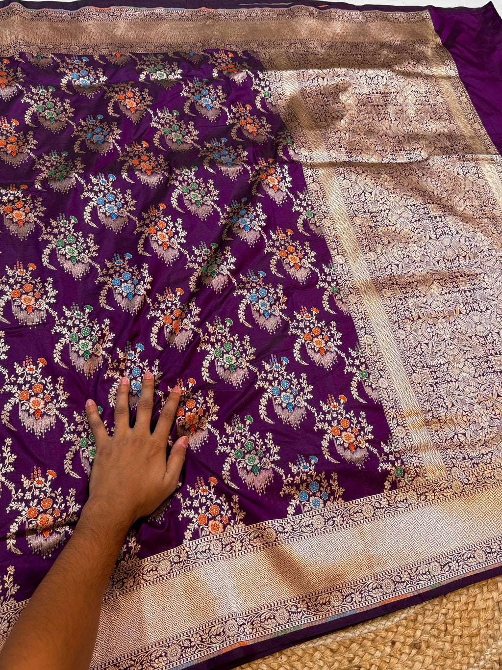 Wine Purple Pure Banarasi Katan Silk Meenakari Saree