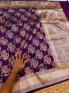 Wine Purple Pure Banarasi Katan Silk Meenakari Saree