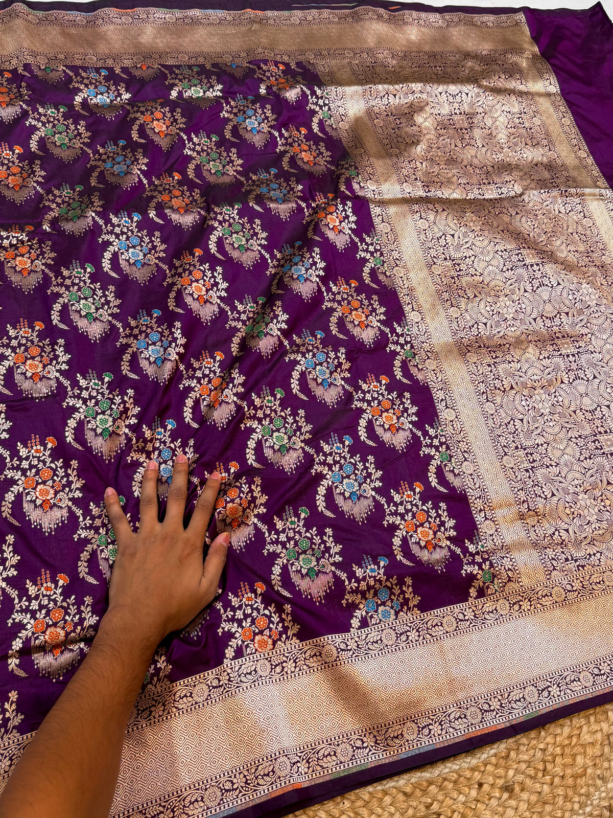 Wine Purple Pure Banarasi Katan Silk Meenakari Saree