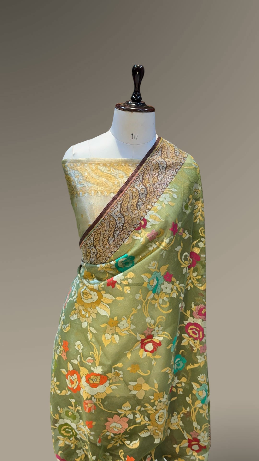 Prebook | Pista Green Ektara Banarasi Kora Jamdani Saree