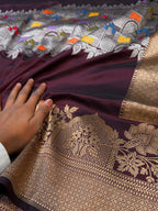 Coffee Brown 100% Pure Banaras Katan Silk Handloom Handwoven Pattu Saree