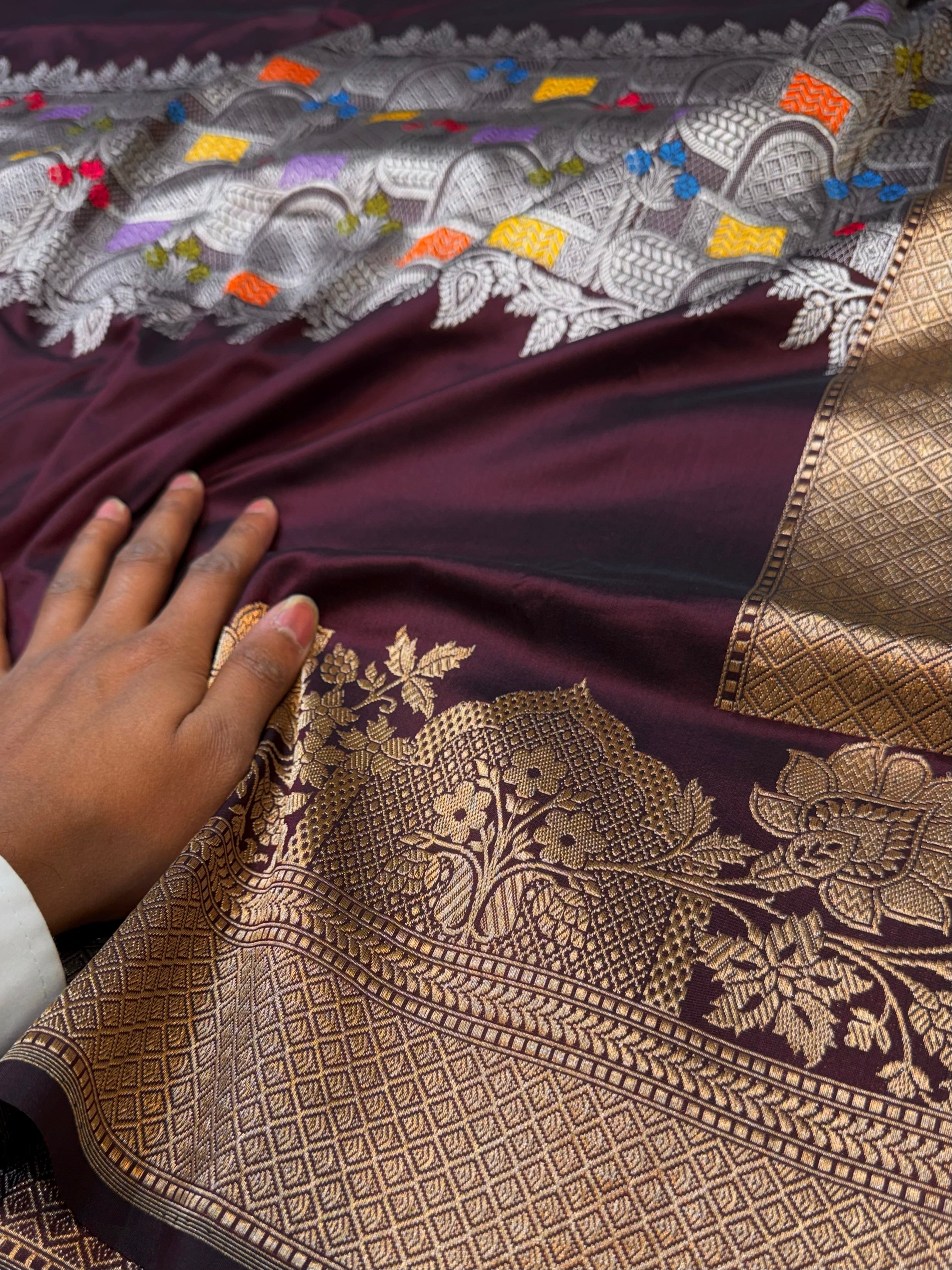 Coffee Brown 100% Pure Banaras Katan Silk Handloom Handwoven Pattu Saree