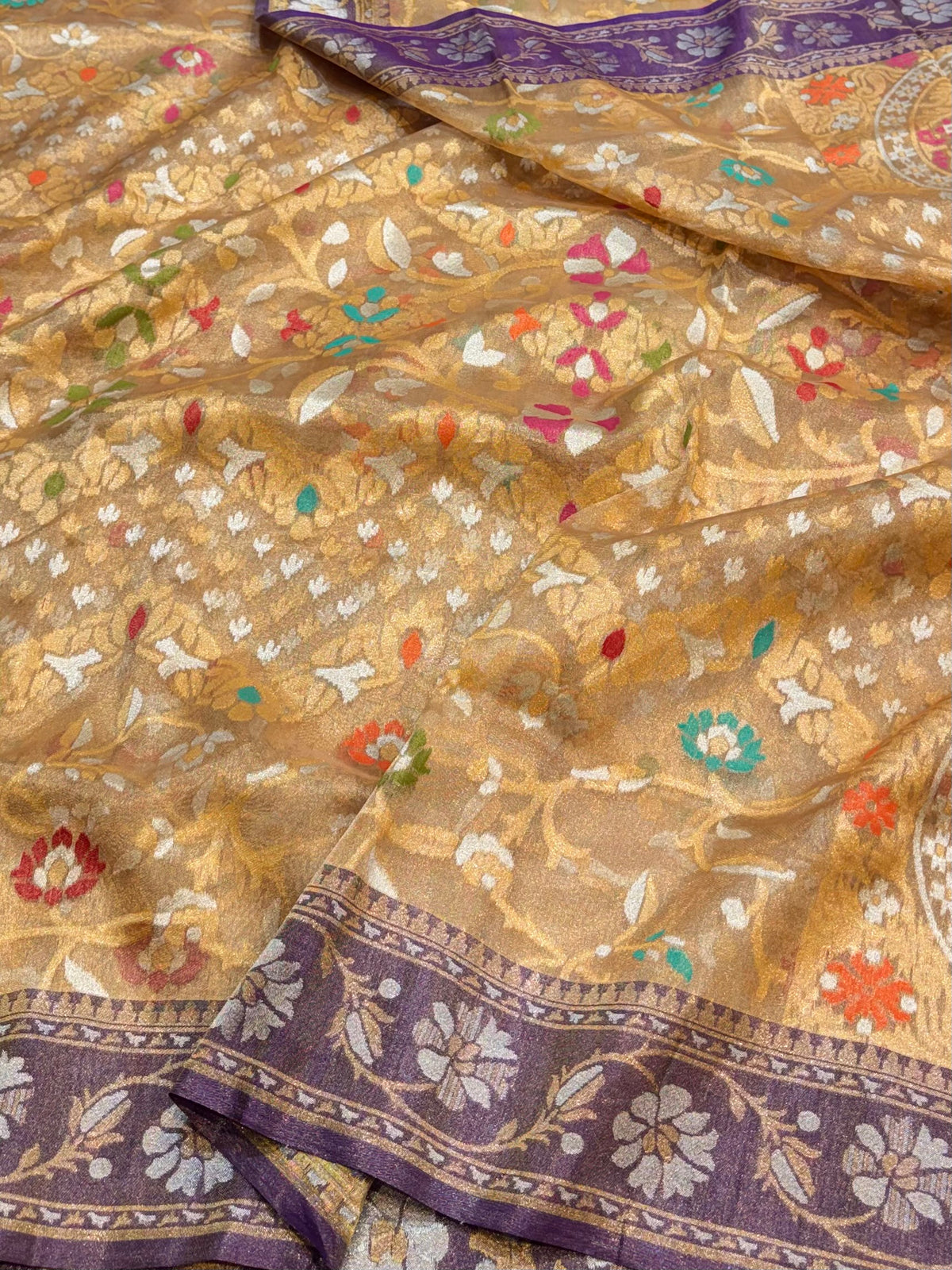 Diamond Golden Pure Ektara Banarasi Tissue Jamdani Saree