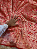 Prebook | Red 100% Pure Banarasi Katan Silk Meenakari Brocade Saree