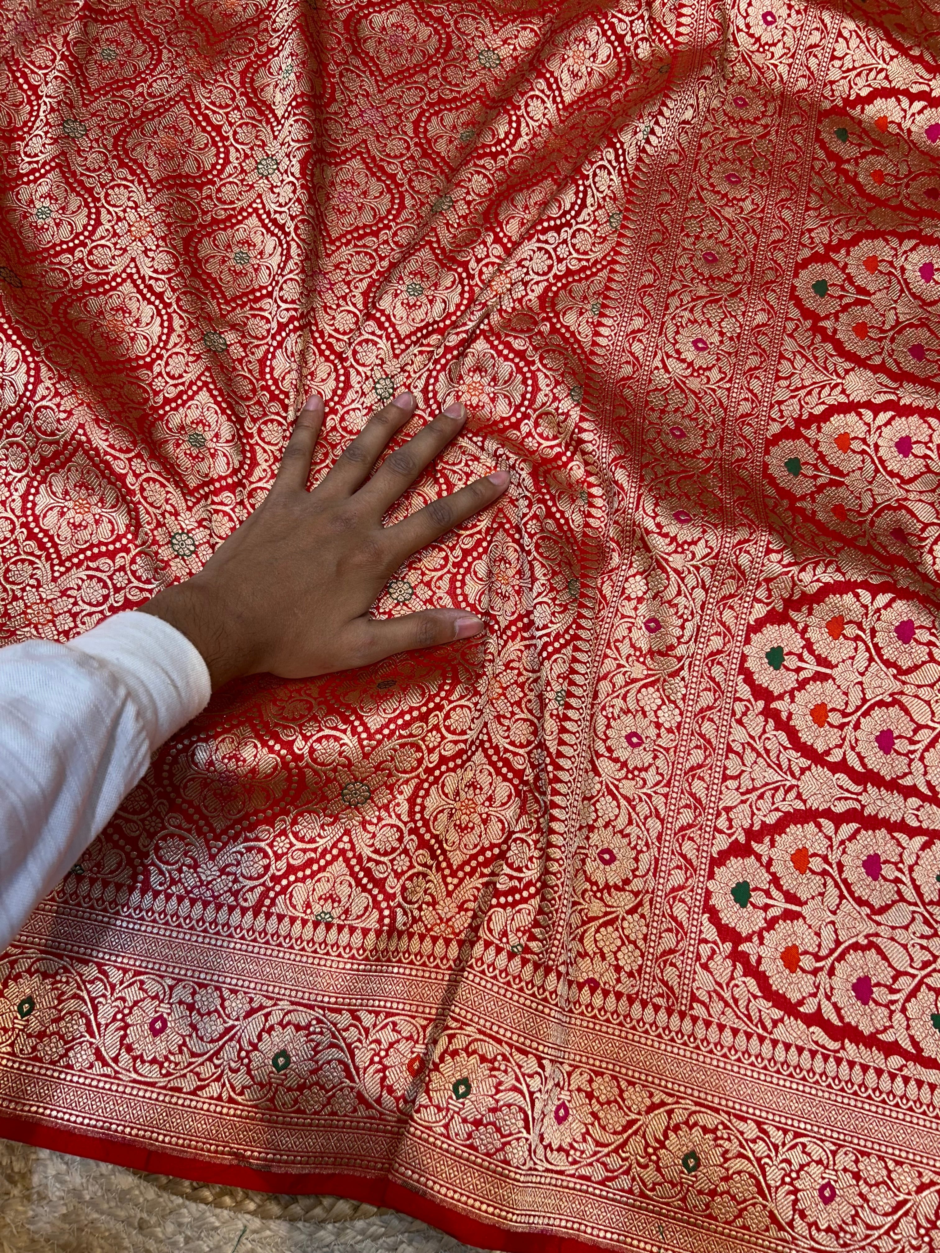 Red 100% Pure Banarasi Katan Silk Meenakari Brocade Saree