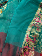 Peacock Green 100% Pure Ektara Banarasi Kora Jamdani Saree