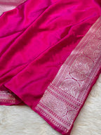 Rani Pink Banarasi Soft Meenakari Mashru Silk Partywear Saree
