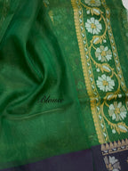 Prebook | Bottle Green Pure Banarasi Ektara Kora Jamdani Saree