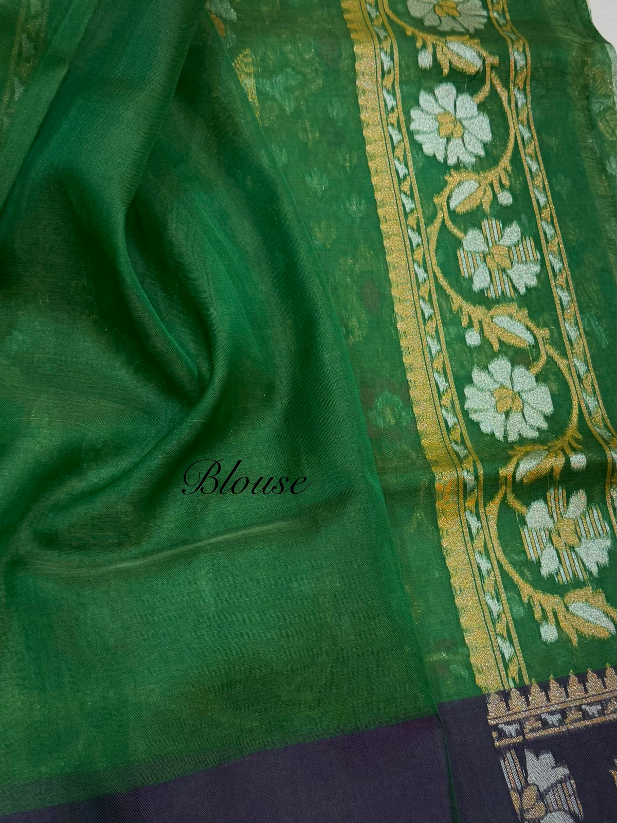 Prebook | Bottle Green Pure Banarasi Ektara Kora Jamdani Saree