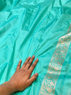 Cyan Blue 100% Pure Banarasi Katan Silk Saree
