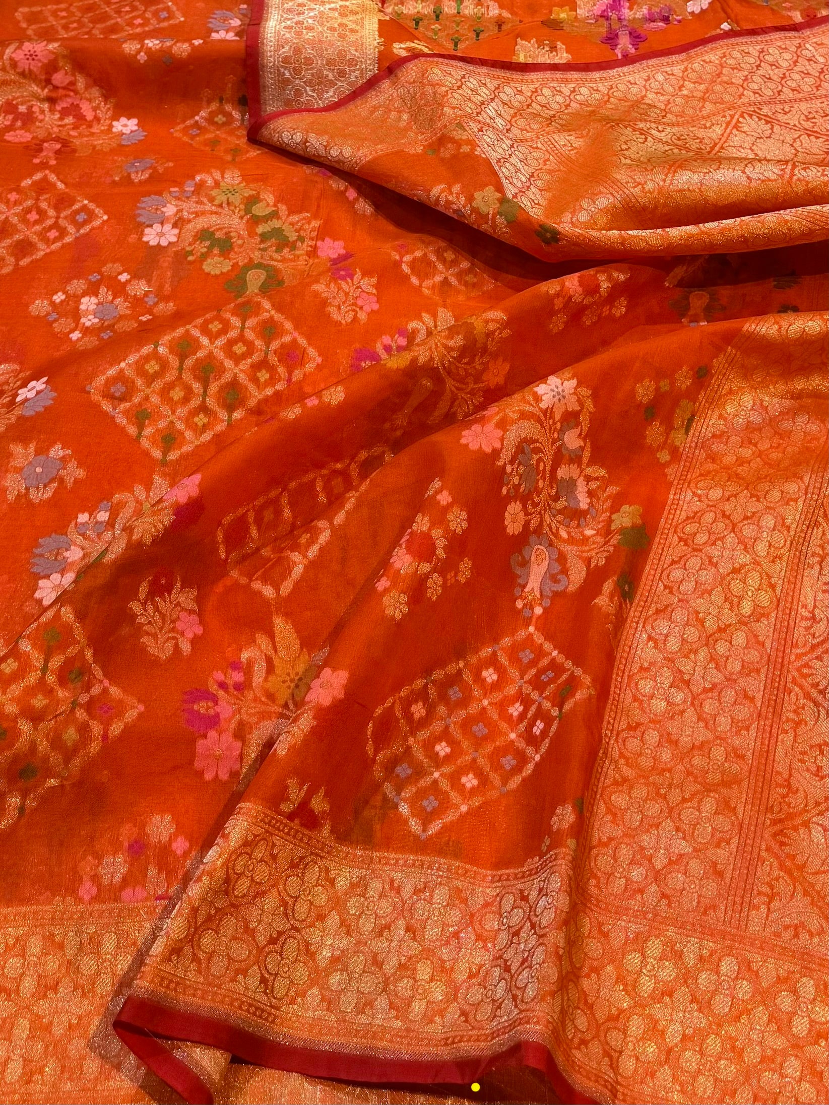Prebook | Orange 100% Pure Ektara Banarasi Kora Jamdani Saree