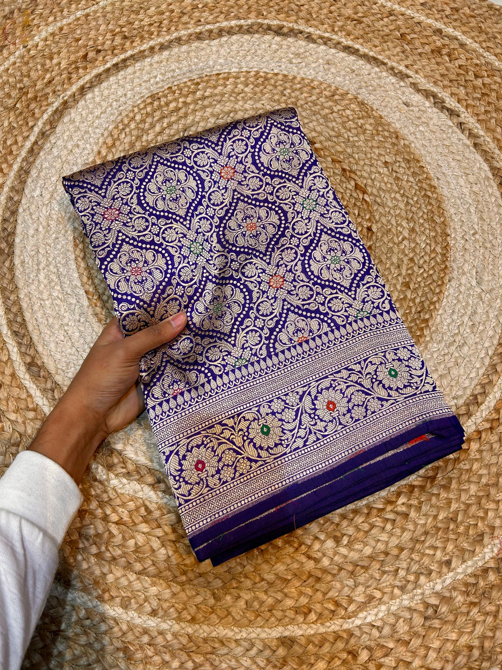 Royal Blue 100% Pure Banarasi Katan Silk Meenakari Brocade Saree