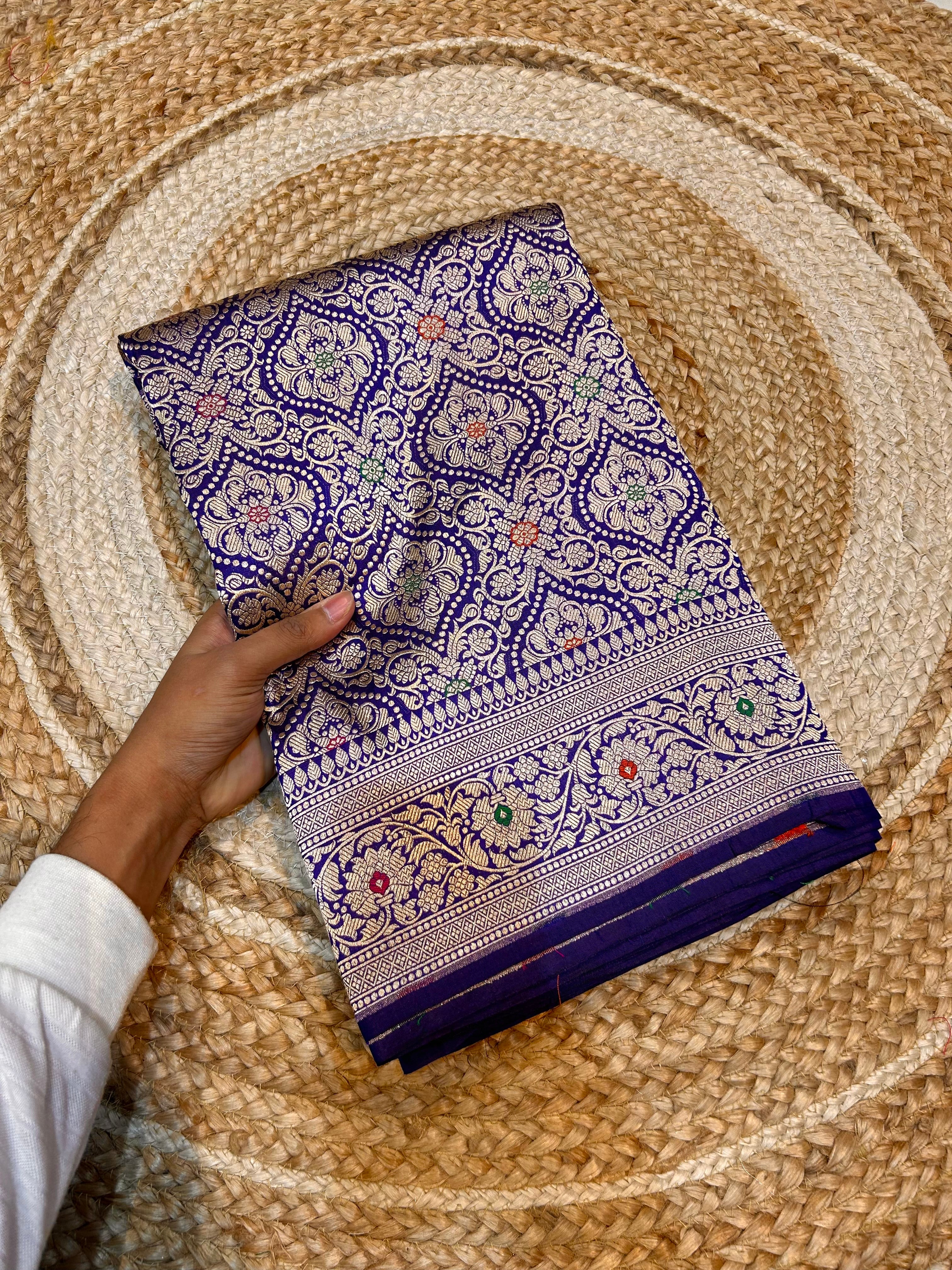 Royal Blue 100% Pure Banarasi Katan Silk Meenakari Brocade Saree