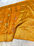 Mustard Peach Banarasi SemiKatan Silk Partywear Saree