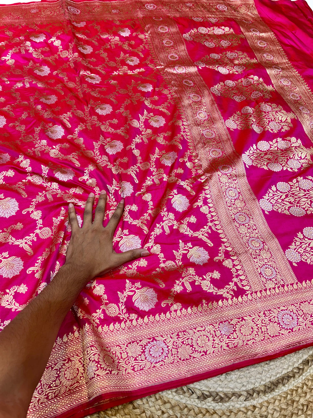 Rani Pink 100% Pure Banarasi Katan Silk Meenakari Saree