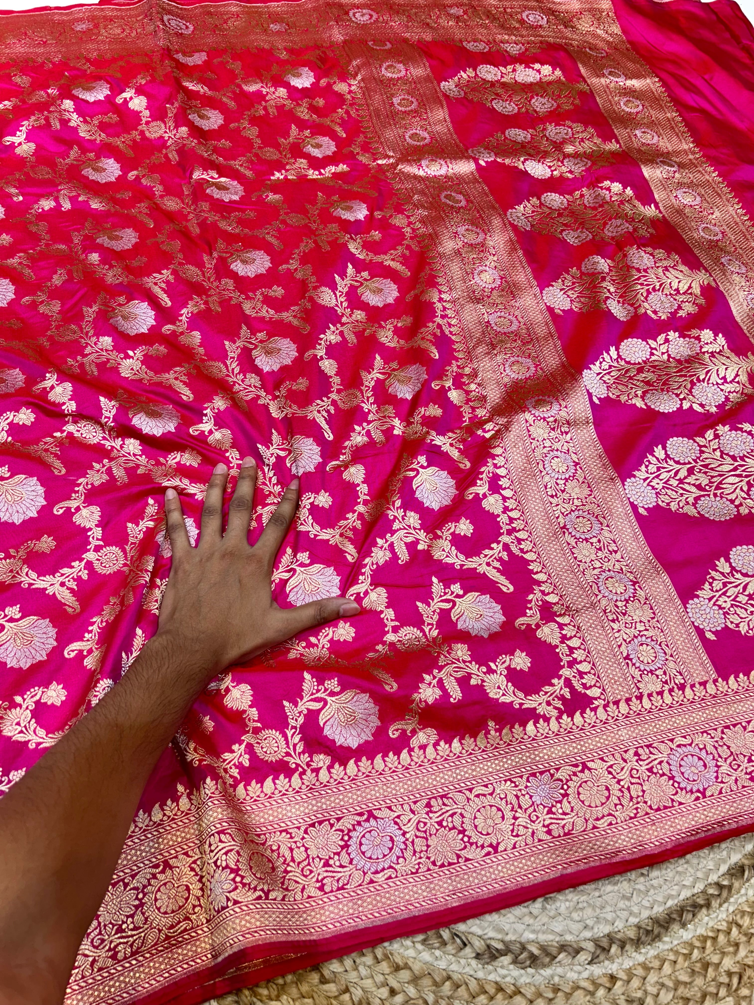 Rani Pink 100% Pure Banarasi Katan Silk Meenakari Saree