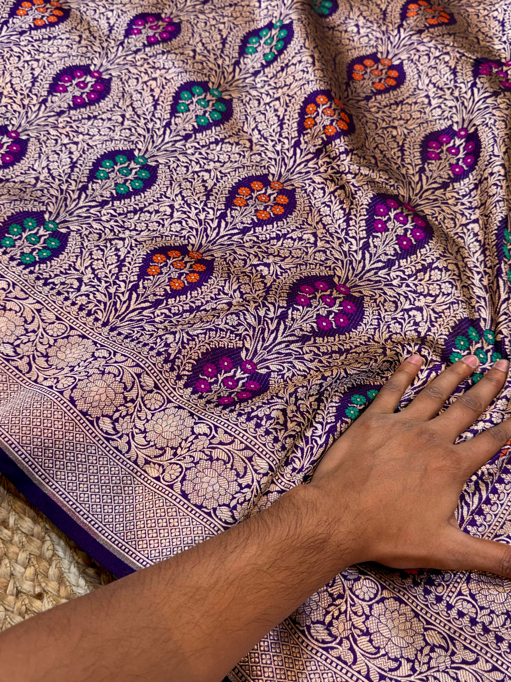 Violet Purple 100% Pure Banarasi Katan Silk Meenakari Brocade Saree