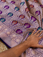 Violet Purple 100% Pure Banarasi Katan Silk Meenakari Brocade Saree