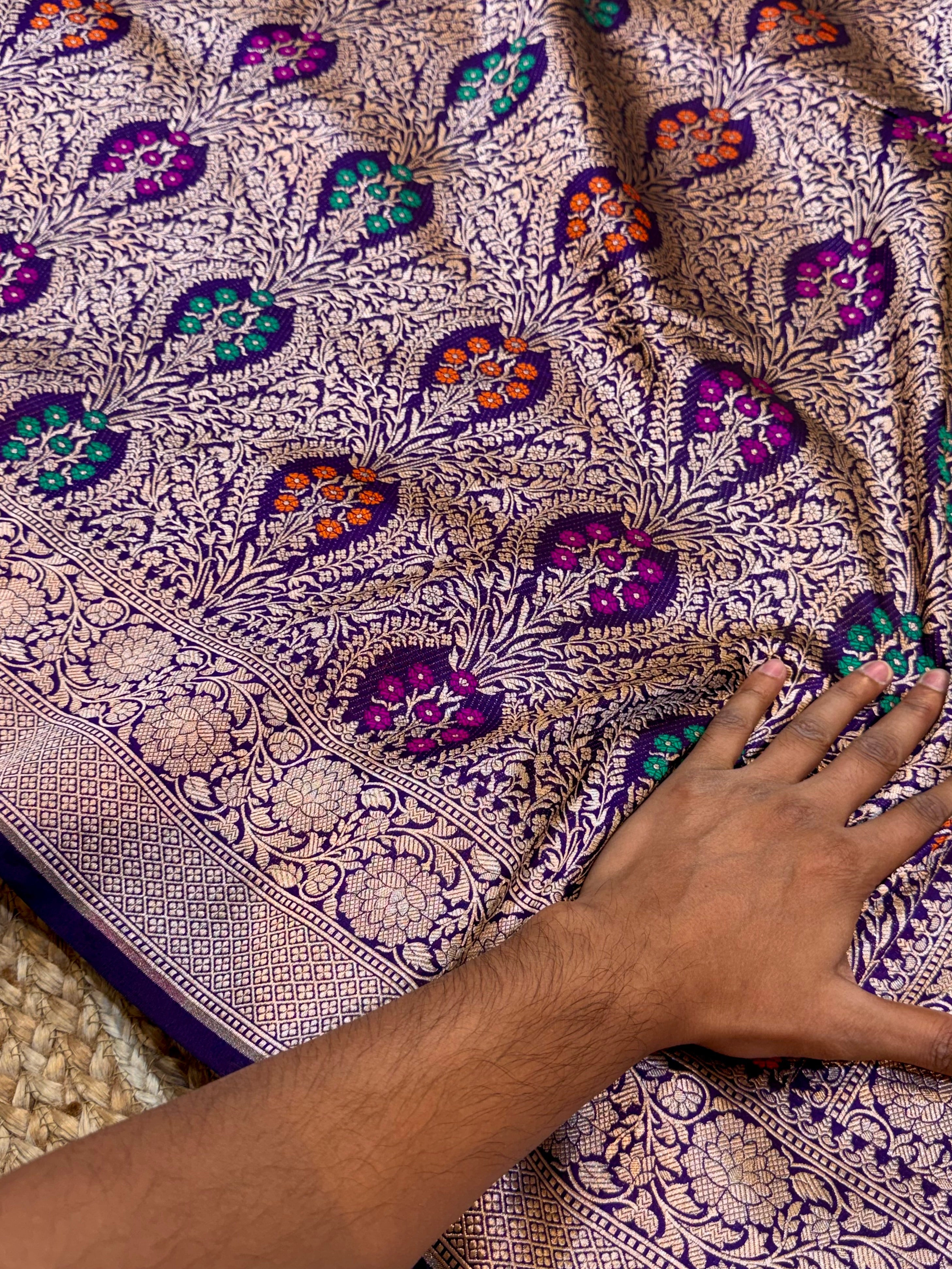 Violet Purple 100% Pure Banarasi Katan Silk Meenakari Brocade Saree