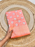 Pastel Peach 100% Pure Banarasi Katan Silk Meenakari Saree
