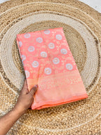 Pastel Peach 100% Pure Banarasi Katan Silk Meenakari Saree