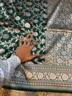 Bottle Green Pure Banarasi Katan Silk Saree