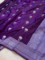 Violet Purple Banarasi Soft Meenakari Mashru Silk Partywear Saree